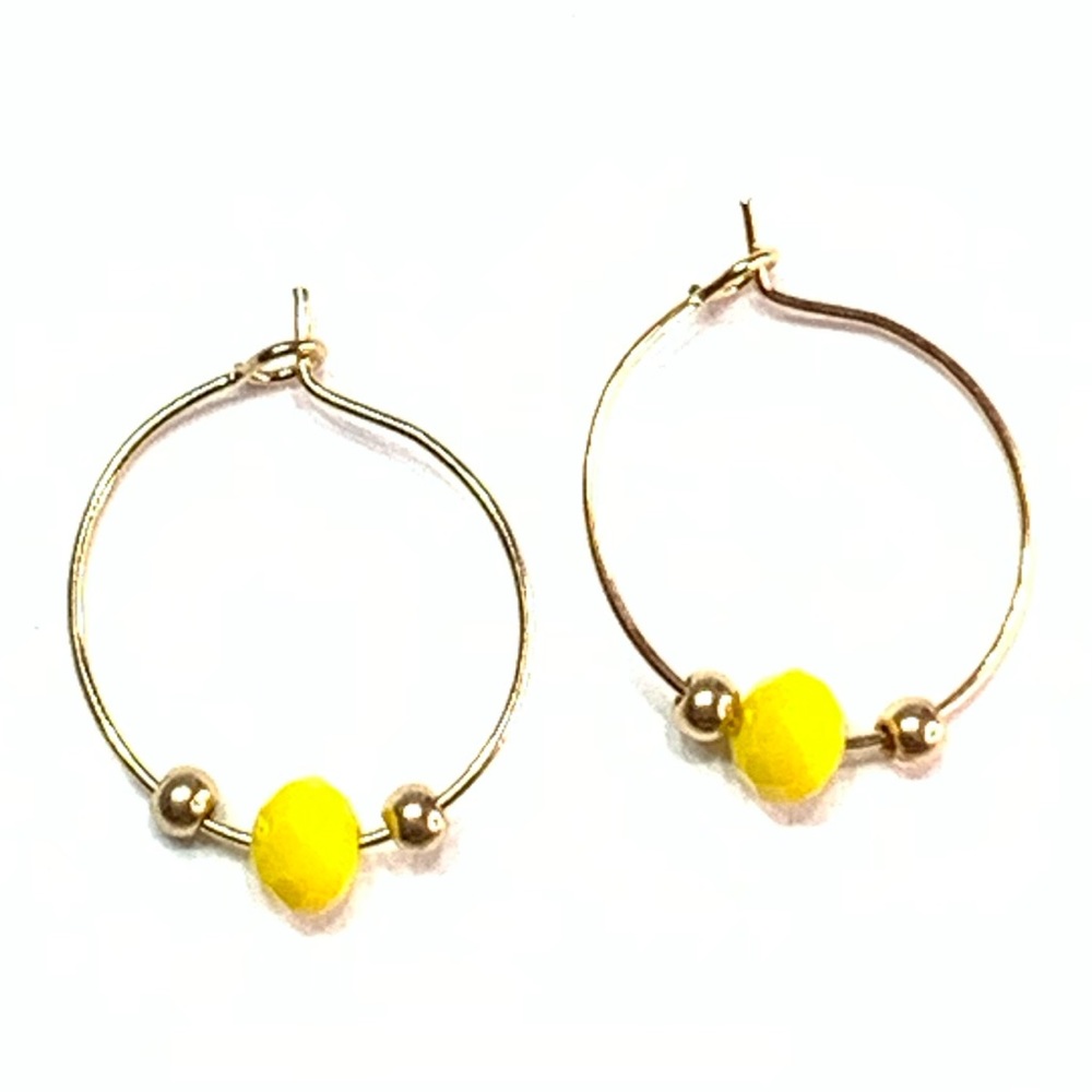 New Yellow Beaded Hoop Earrings